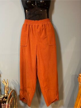 Casual Elastic-Waist Orange Corduroy Pants